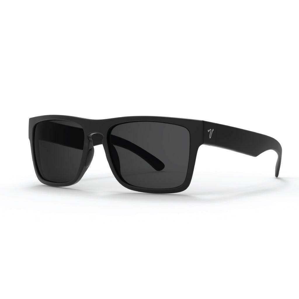 2026 popular matte black sunglasses with grey lens featuring top-quality 2mm nylon lens for clarity, durability, and scratch resistance. Includes best-in-industry bio resin TR90 frame with Valley Rays V logo on the temple arm